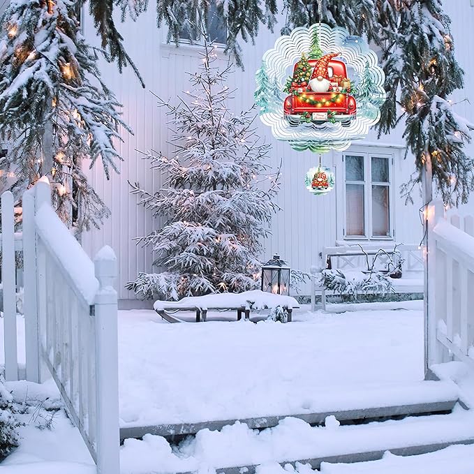 Wind Sculptures 3D Stainless Steel Christmas Decoration Garden Decoration Indoor Outdoor Hanging Ornament Worth Gift 12inch Santa Claus Metal Wind Sculptures