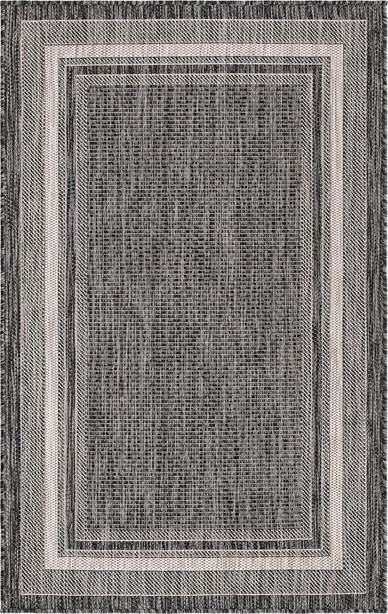 Unique Loom Outdoor Border Collection Area Rug - Soft Border (3' 3" x 5' 3" Rectangle, Black/ Ivory)