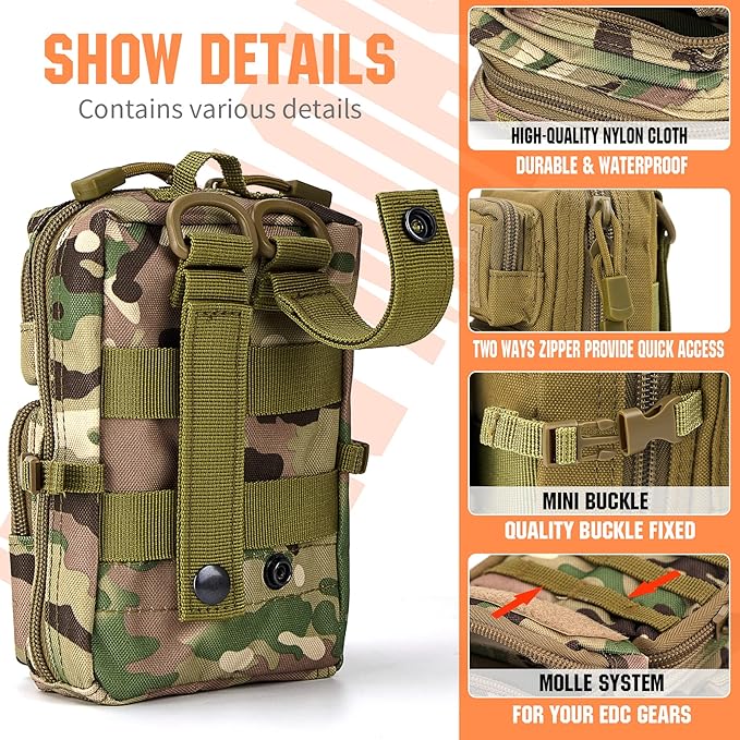 bvya Tactical Molle EDC Utility Pouch Compact Tool Pouch Mini Waist Bag Crossbody Backpack-Design Phone Pouch with Shoulder Strap Flag Patch and D-Rings