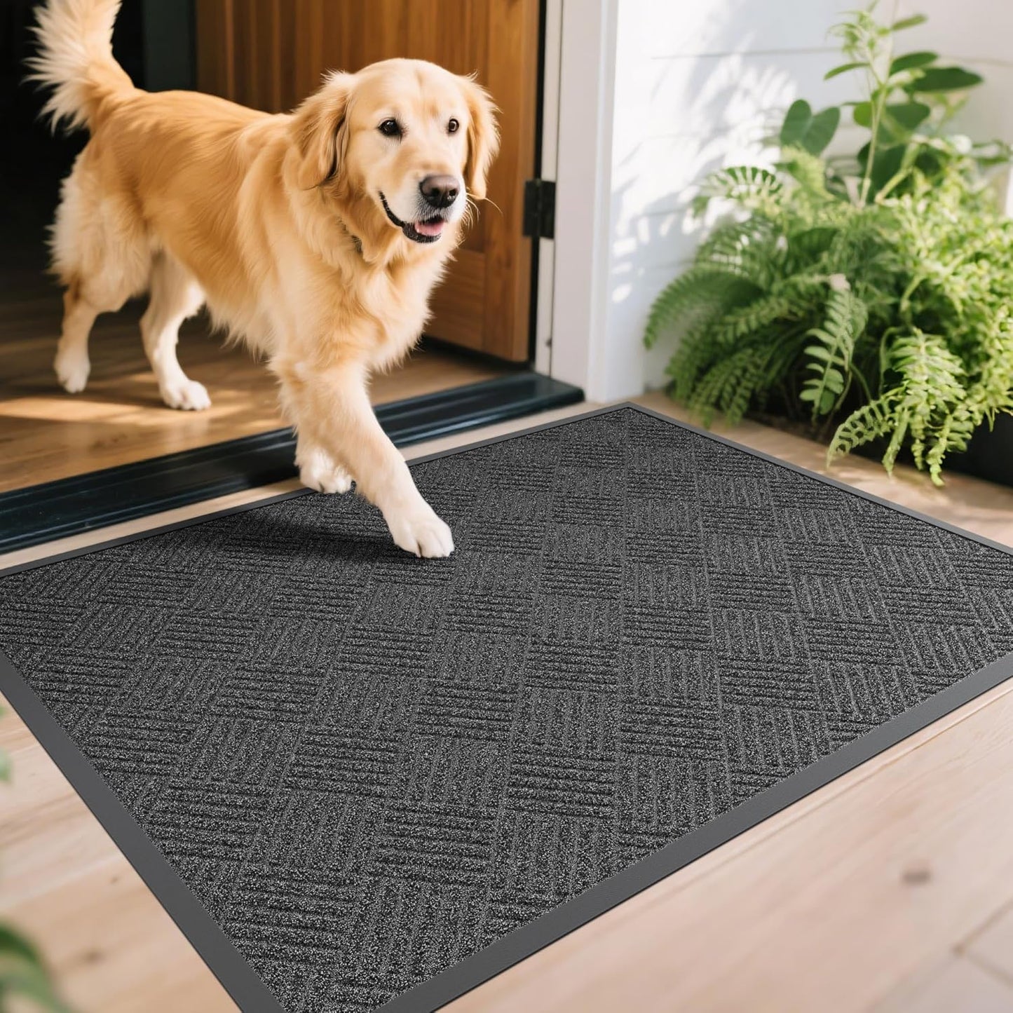 Front Door Mat, 4' x 3' Heavy Duty Indoor Outdoor Doormat, Non-Slip Backing Welcome Mats for Entryway, Low Profile, Commercial Door Mats