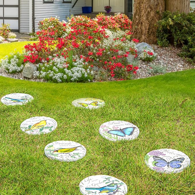 Sungmor 3PC Pretty Garden Stepping Stones, 9.8" Large Concrete Decorative Stones with Beautiful Pattern, Unique Outdoor Lawn Accents, Yard Walkway Flower Bed Wall Shelf Welcome Friends Decorations