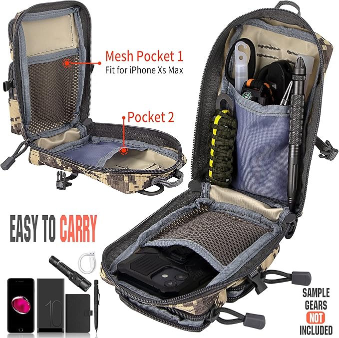 bvya Tactical Molle EDC Utility Pouch Compact Tool Pouch Mini Waist Bag Crossbody Backpack-Design Phone Pouch with Shoulder Strap Flag Patch and D-Rings