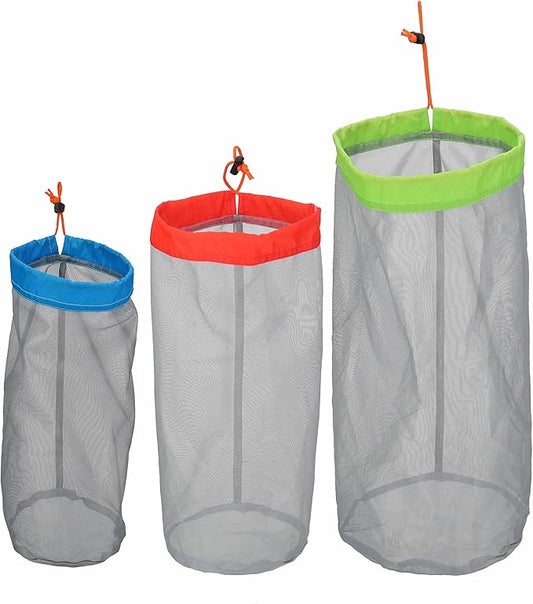 Lightweight See-through Mesh Stuff Sack Ditty Bags, Nylon Drawstring Storage Pouch Bags for Camping Travel Hiking, Set of 3