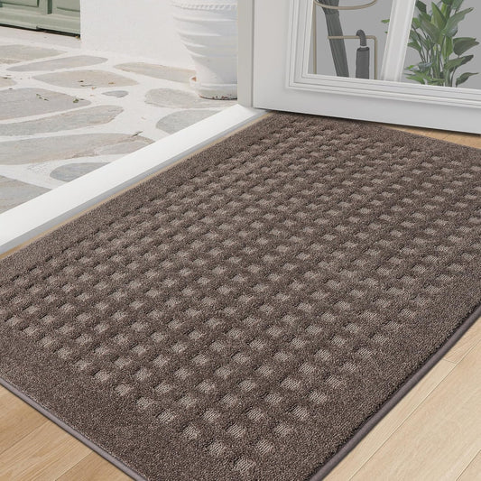 BEQHAUSE Waffle Door Mats Indoor 32"x48", Dog Mat for Muddy Paws Absorbent and Dirt Resist Floor Mats Non-Slip Washable Rugs for Entryway, Welcome Mat for Front Back Door, Muddy Wet Shoes, Brown