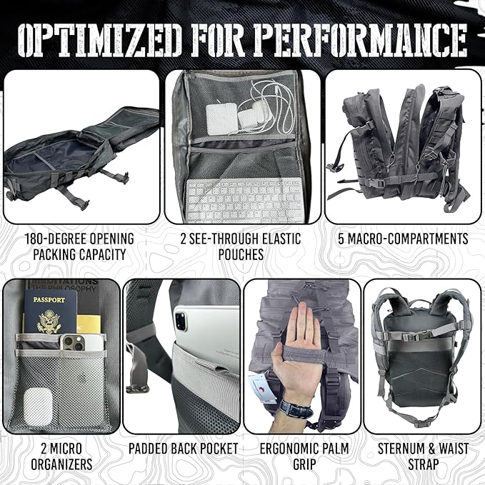 45L Elite Tactical Backpack | 3X Stronger Work & Military Backpack | Water Resistant and Heavy Duty | 3 Day MOLLE Bug Out Bag (Arctic Grey)