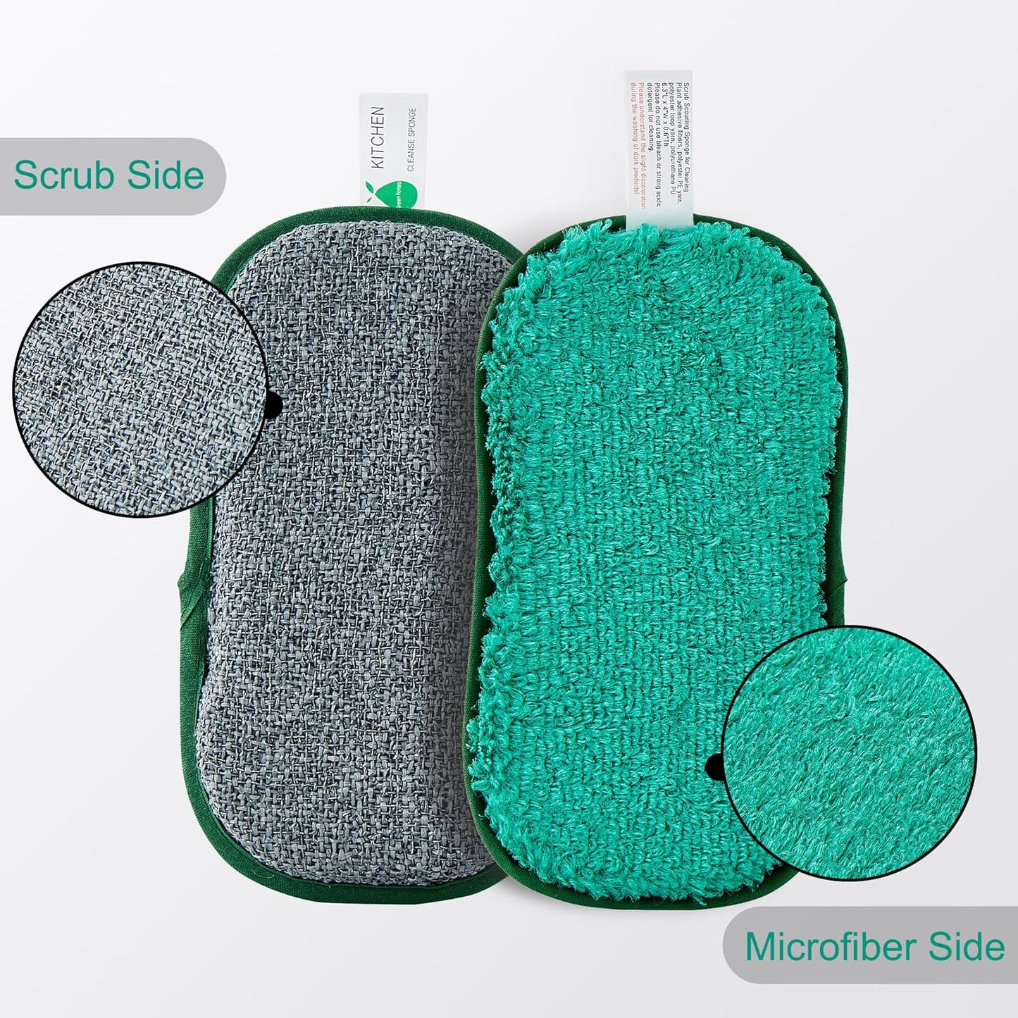 Multipurpose Sponges Kitchen,6 Pack Reusable Non-Scratch Scrub Sponge,Rough Scrubbers Side for Pots and Pans,Soft Microfiber Scrub Side for Washing Dishes