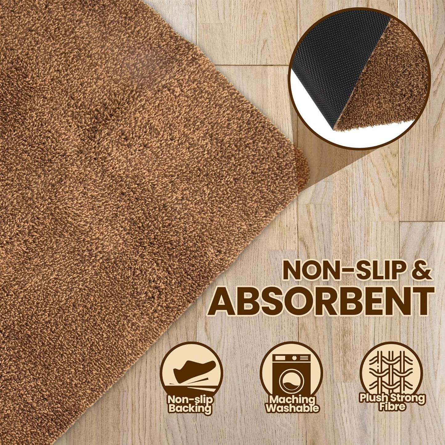 Premium Microfiber Indoor Door Mat – 36"x60" Washable Entry Mat, Non-Slip, Waterproof Backing, Super Absorbent, Low Profile Entryway Doormat for Indoor Entrance
