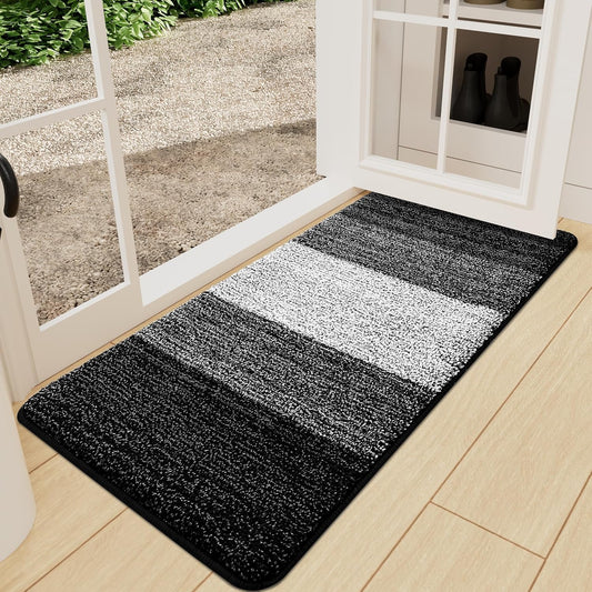 Kitinjoy Indoor Outdoor Door Mat, 59x24 Non-Slip Absorbent Dirt Trapper, Low-Profile Washable Inside Entrance Front Floor Mat, Sturdy Soft Entry Doormats for Entryway, Black