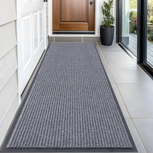 OLANLY Front Door Mat Indoor Outdoor Entrance, Waterproof Heavy Duty Doormat, Fade Resistant, Low Profile, Easy Clean Patio Porch Welcome Floor Mats for Entry, 59x24, Light Gray