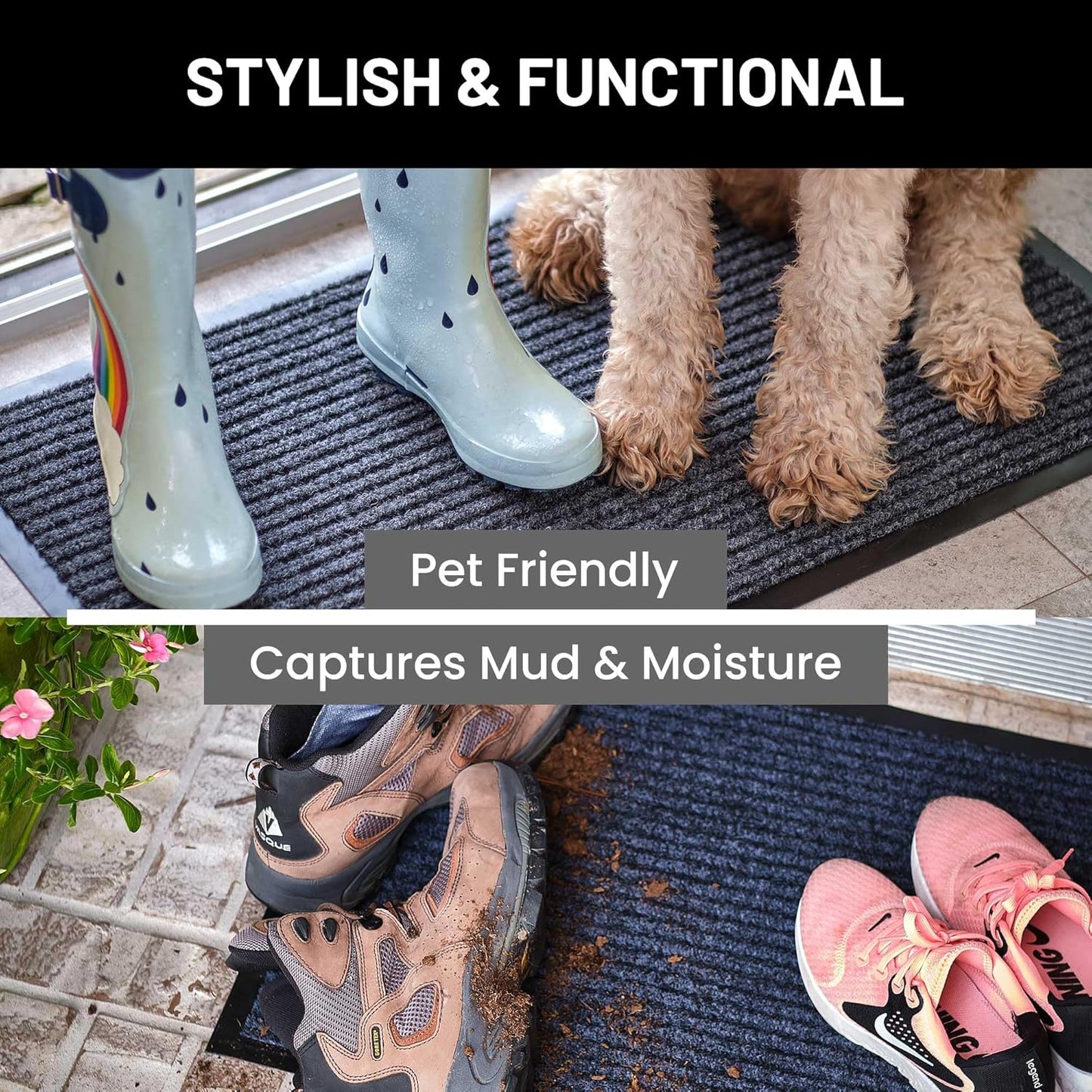 Sierra Concepts Front Door Mat X-Large Welcome Floor Mats - Entryway Indoor Outdoor Entrance Doormat, Patio, Porch, Muddy Dog Shoe, Inside Outside Low Profile 48x36in, 2-Pack Dark Brown