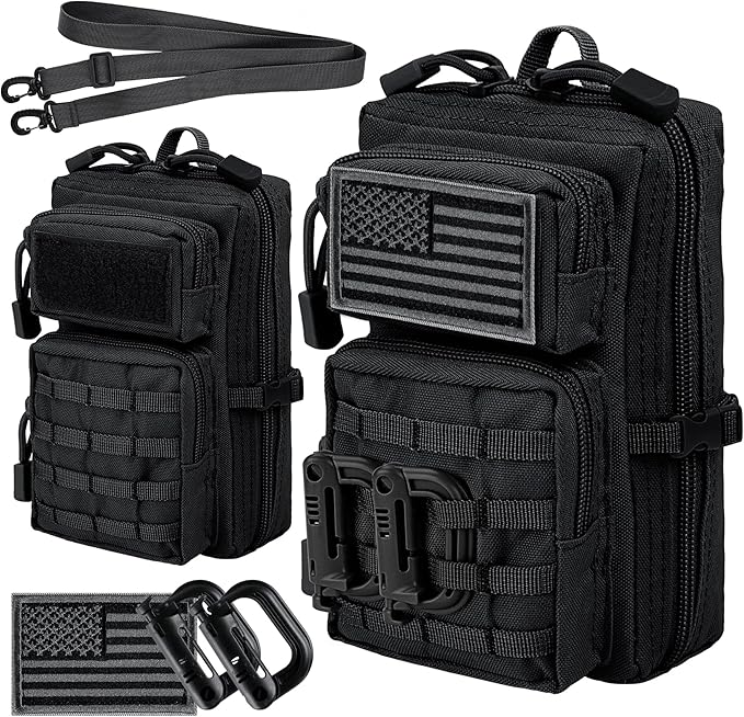bvya Tactical Molle EDC Utility Pouch Compact Tool Pouch Mini Waist Bag Crossbody Backpack-Design Phone Pouch with Shoulder Strap Flag Patch and D-Rings