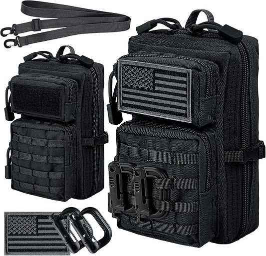 bvya Tactical Molle EDC Utility Pouch Compact Tool Pouch Mini Waist Bag Crossbody Backpack-Design Phone Pouch with Shoulder Strap Flag Patch and D-Rings