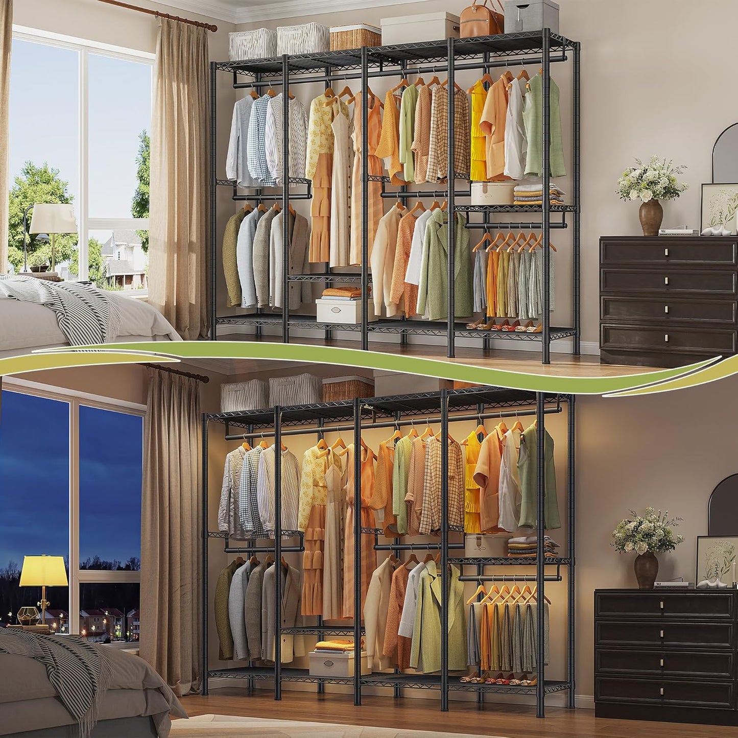 Raybee Heavy Duty Clothes Rack for Hanging Clothes,Clothing Rack with Shelves, Adjustable,76" W x 77" H x 18" D,Max Load 1150lbs,Black