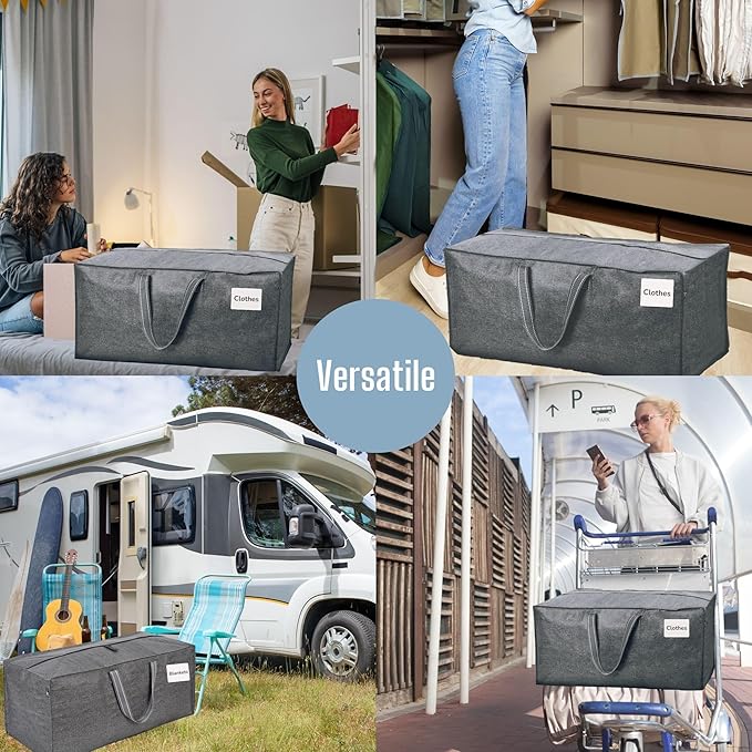 VENO 8 Pack Moving Bags w/Backpack Straps, Heavy Duty, Moving Boxes Alternative, Packing Supplies, Large Storage Totes for Dorm Room Essentials with Zipper for Clothes (Gray, 8 Pack)