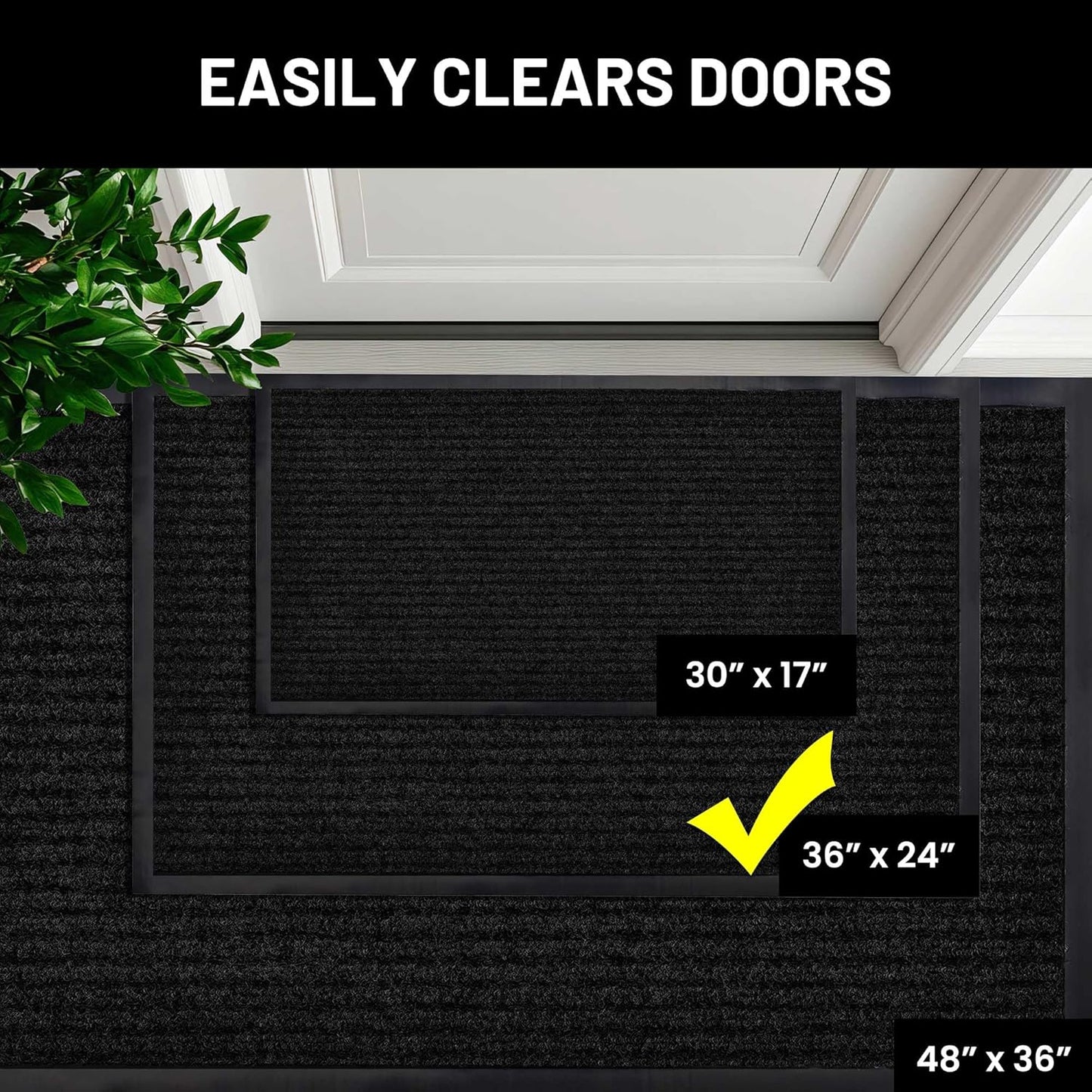 Sierra Concepts 2-Pack Front Door Mat - Large 36 x 24 Welcome Indoor Outdoor Entryway Mats for Shoe Scraper, Ideal for Inside Outside High Traffic Area, Black