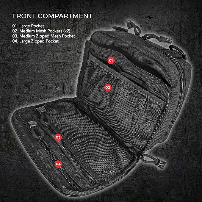 EPG Tactical Molle EDC Organizer - Large Black Modular Survival Bag with First Aid Pouch