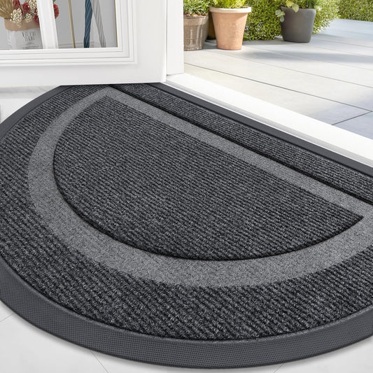 OLANLY Half Circle Door Mat Indoor Outdoor Entrance Welcome, Waterproof All-Season, All-Weather Doormat, Sturdy Natural Rubber, Low Profile, Easy Clean Patio Porch Entryway Mat, 36x24, Grey