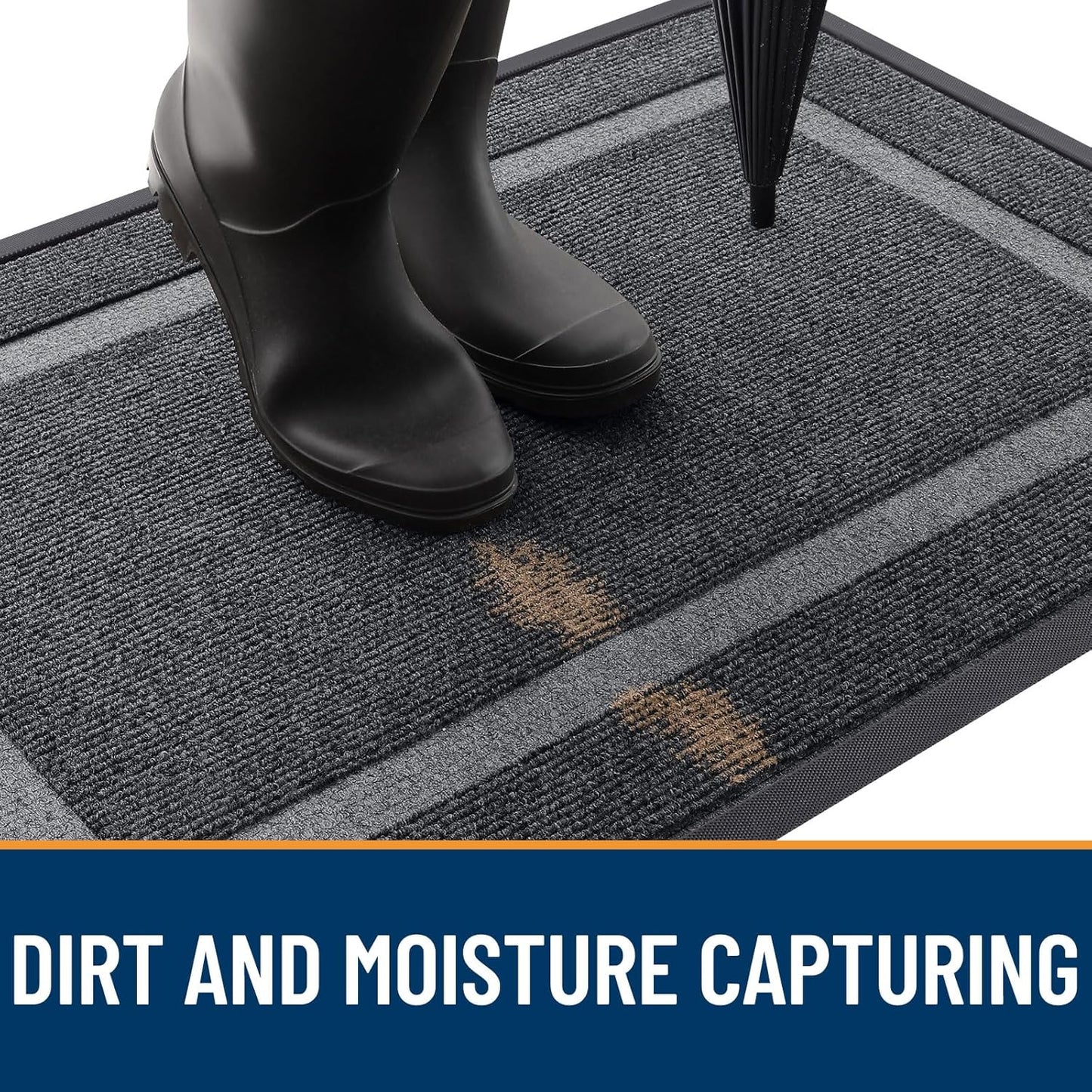 OLANLY Front Door Mat Indoor Outdoor Entrance, Waterproof All-Season, All-Weather Doormat, Sturdy Natural Rubber, Fade Resistant, Low Profile, Easy Clean Patio Porch Entryway Mat, 47x24, Grey