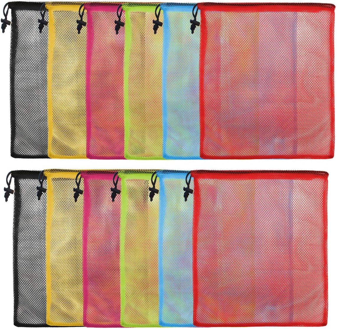 iMucci 12Pcs Mesh Bag 13"X15.5" Drawstring Gym Bag Nylon Mesh Drawstring Bag with Cord Lock Closure for Collecting Toys Travel Sports