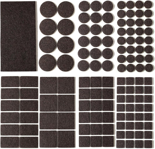 Felt Furniture Pads for Hardwood Floors 129 Piece, Furnigear Anti Scratches Felt Pads for Round, Square Chair Feet Self Adhesive Chair Felt Pads Sliders Moving Your Furniture Smoothly, Brown