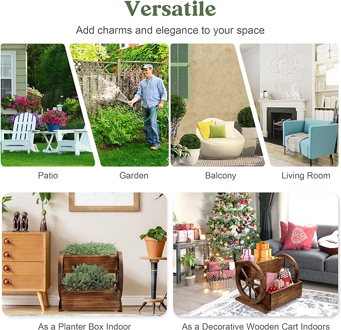 2PCS Wooden Wagon Planter Box, Garden Planter with Wheels,Decorative for Flowers Herbs Vegetables for Indoor & Outdoor Decor,Wooden Flower Cart for Patio Garden Balcony