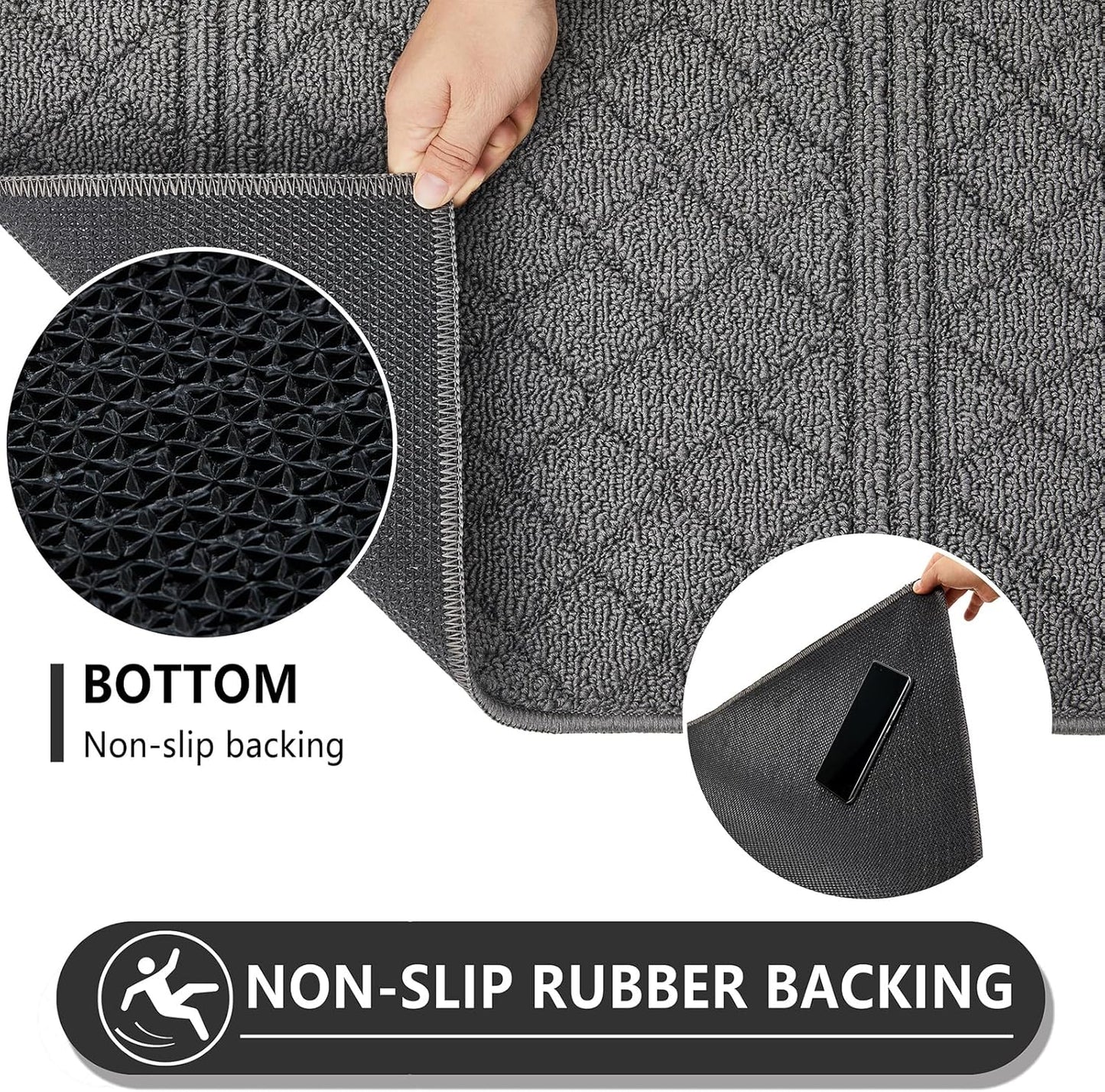 REFETONE Indoor Doormat, Front Back Door Mat 36"x59" Absorbent Rubber Backing Non Slip Door Mats, Low-Profile Resist Dirt Entrance Rugs, Machine Washable Door Rug Inside Floor Mat for Entryway, Grey