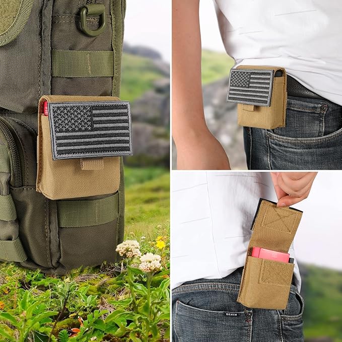 2 Pack Tactical Pouches, Molle EDC Compact Pouch Small Utility Pouch Accessories Battery Cigarette Case Card Holder Lighter Slot Mini Cigar Belt Waist Pack