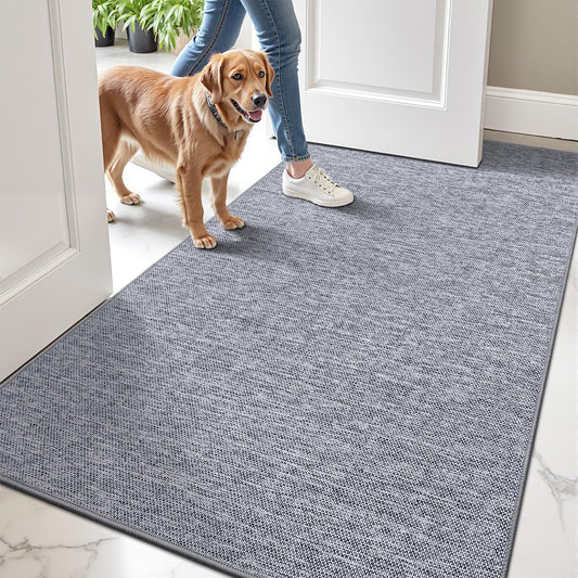 LUMI Ultra Thin Door Mat for Entryway,36"x59" Low Profile Non Slip Rubber Backing Indoor Doormat, Easy Clean Welcome Entrance Mat for Inside House, Patio,Light Grey