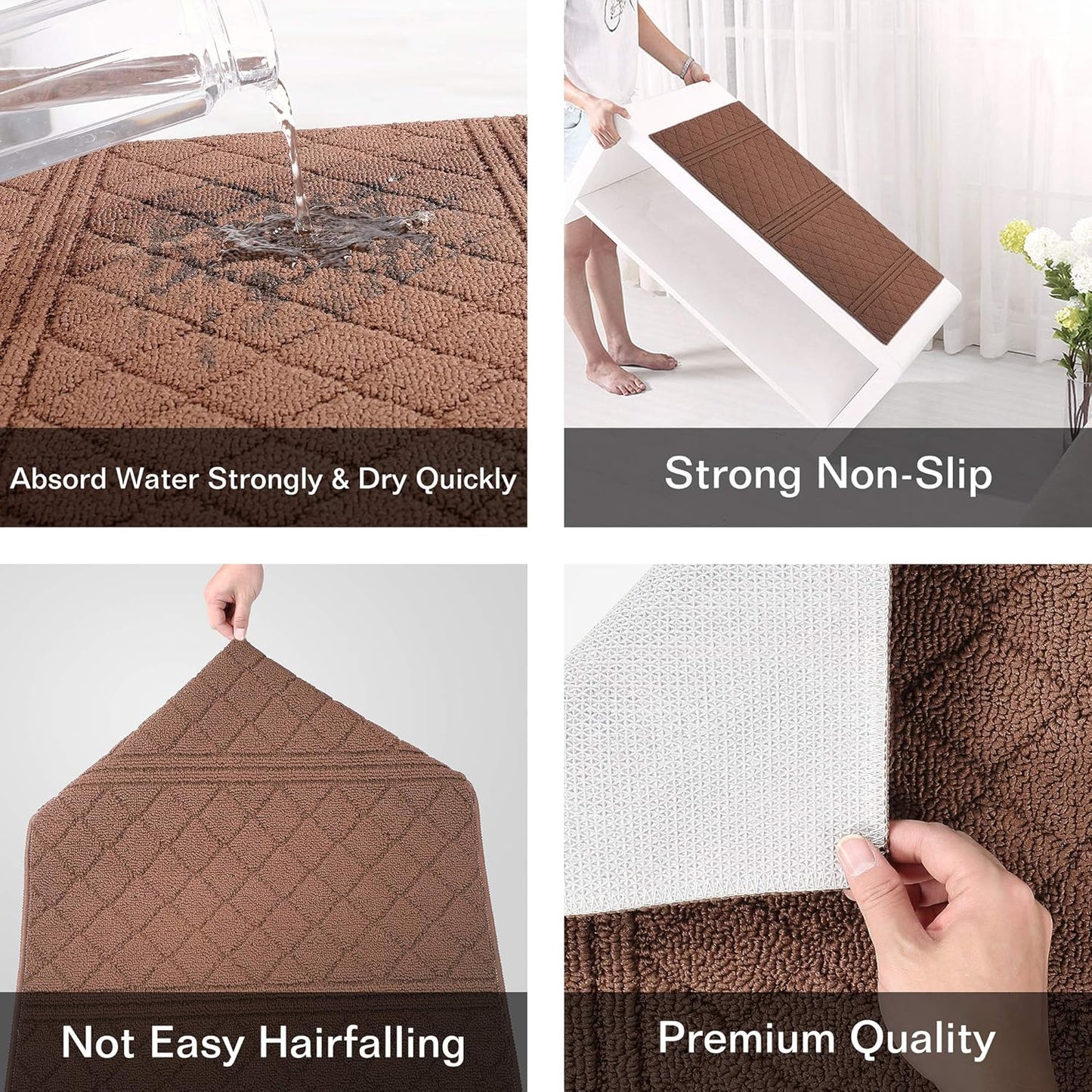 REFETONE Indoor Doormat, Front Back Door Mat 24"x36" Rubber Backing Non Slip Mats, Absorbent Resist Dirt Entrance Rugs for Entryway, Washable Low-Profile Inside Floor Mat for Muddy Shoes, Chocolate