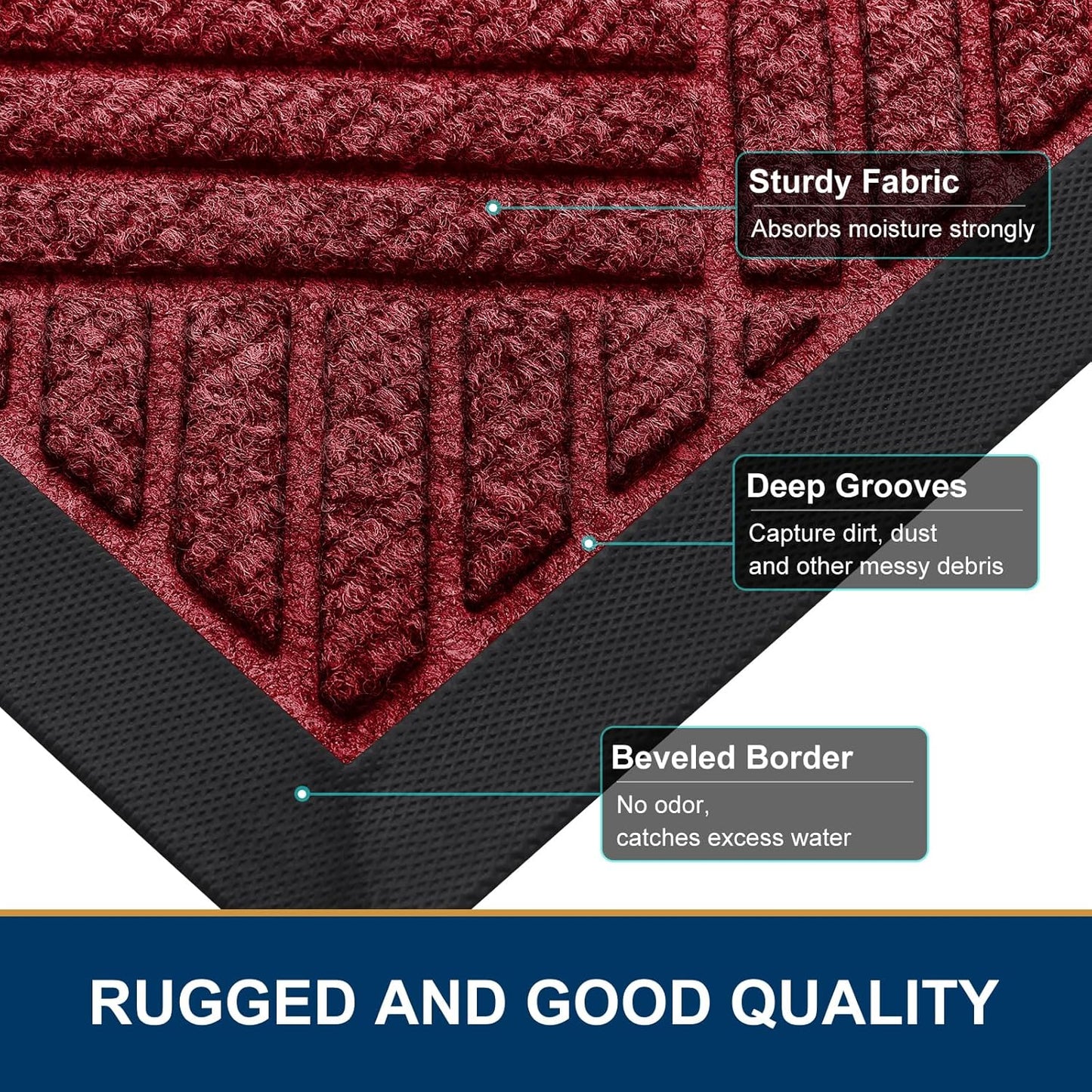 Smiry Front Door Mat Outside Entrance, Heavy Duty Outdoor Indoor Natural Rubber Doormat, Non Slip, Trap Dirt and Moisture, Easy Clean, Low Profile Patio Porch Entryway Mat, 29.5x17, Wine Red