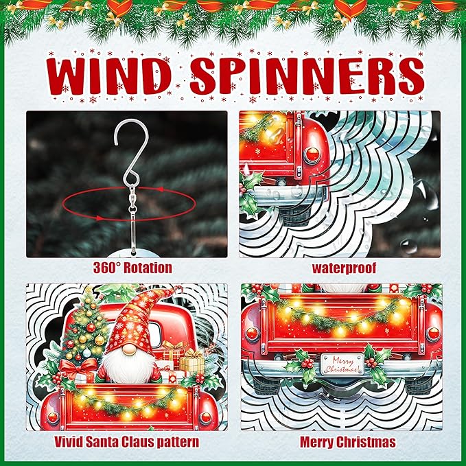 Wind Sculptures 3D Stainless Steel Christmas Decoration Garden Decoration Indoor Outdoor Hanging Ornament Worth Gift 12inch Santa Claus Metal Wind Sculptures