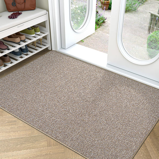 LUMI Ultra Thin Door Mat for Entryway, Low Profile Non Slip Rubber Backing Indoor Doormat, Easy Clean Welcome Entrance Mat for Inside House, Patio,Beige 32"x48"