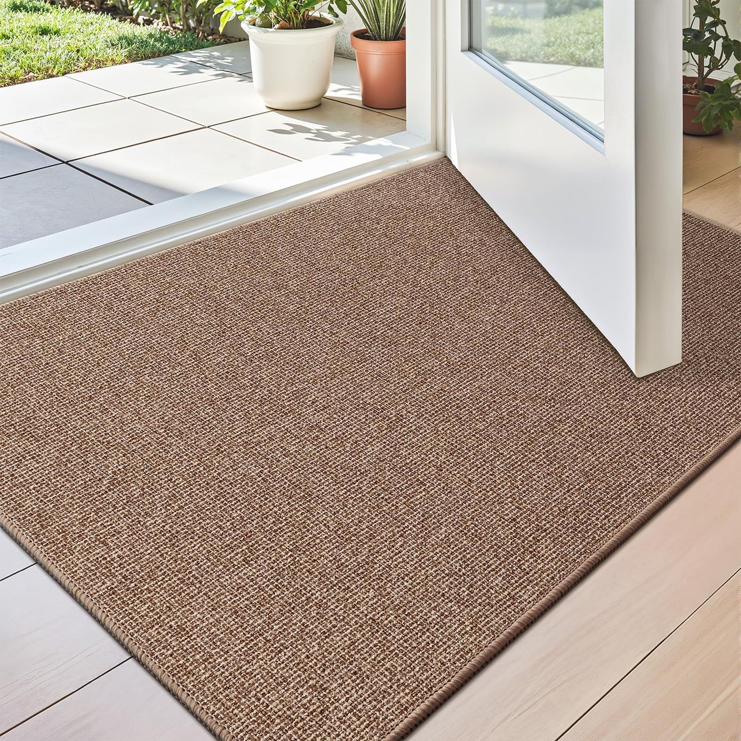 LUMI Indoor Door Mat 32"x47", Ultra Thin Low Profile Non-Slip Doormat for Home Entrance, Absorbent & Stain-Resistant Welcome Mats, Washable Entryway Mat for Front Door, Patio, Porch, Camel