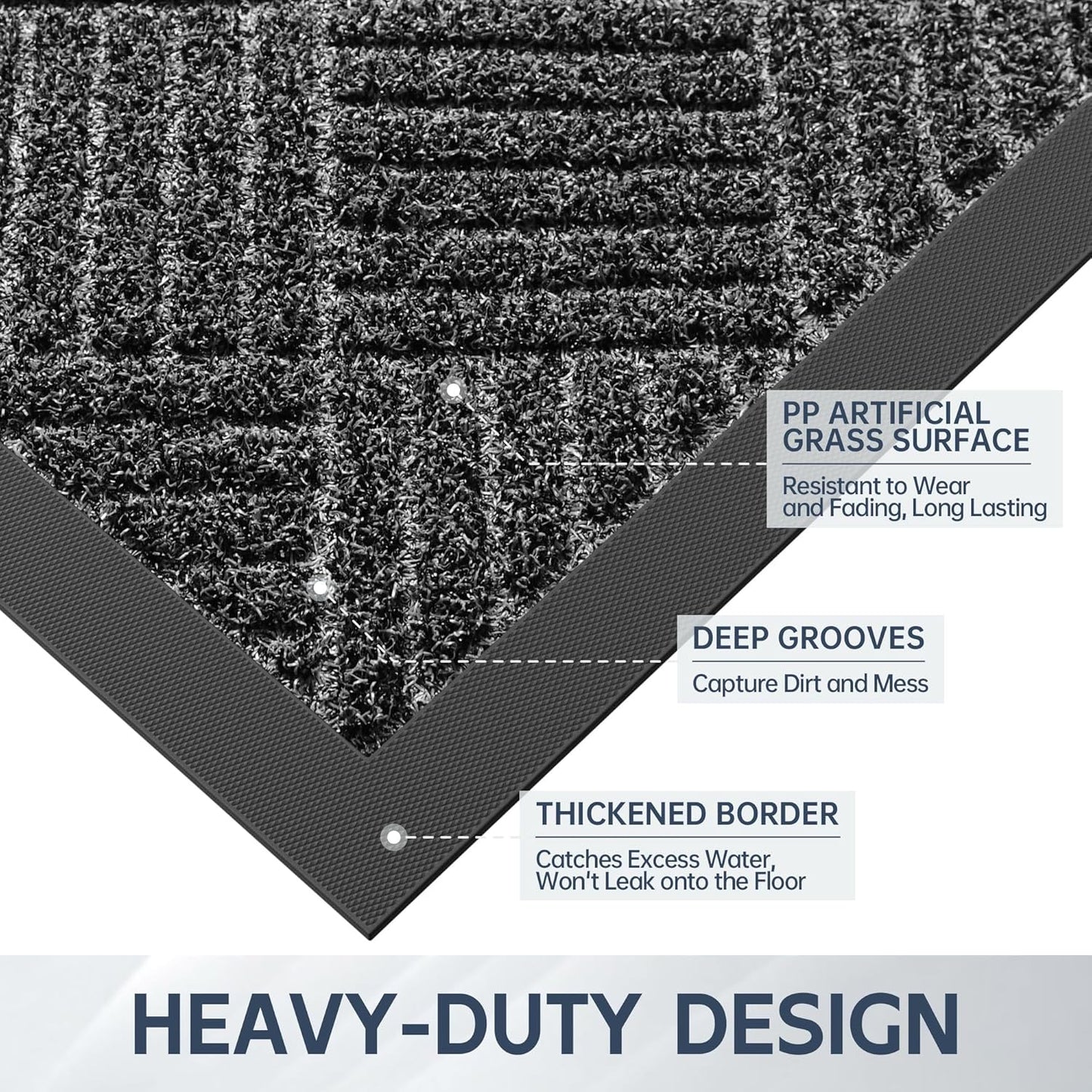 Front Door Mat, 6' x 3' Heavy Duty Indoor Outdoor Doormat, Non-Slip Backing Welcome Mats for Entryway, Low Profile, Commercial Door Mats