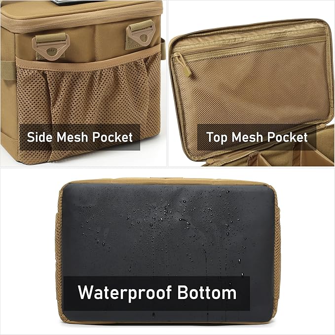 Tactical Camping Storage Bag 18L Tactical Utility Tote Bag Camping Cookware Organizer Trunk Organizer (Khaki)