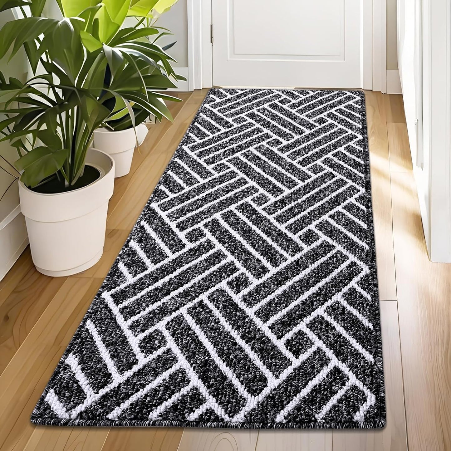 OLANLY Runner Indoor Door Mat, 70x23 Inch, Dirt Resistant and Absorbent, Non-Slip Rubber Backing Floor Mats, Easy Clean Low-Profile Doormat for Entryway, Front Door, and Inside Entrance, Black