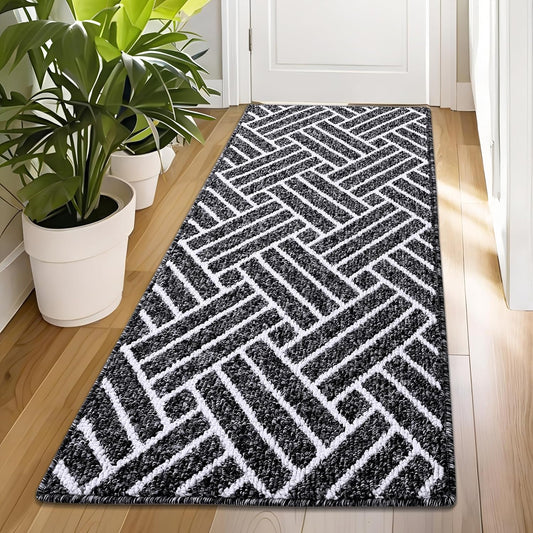 OLANLY Runner Indoor Door Mat, 47x23 Inch, Dirt Resistant and Absorbent, Non-Slip Rubber Backing Floor Mats, Easy Clean Low-Profile Doormat for Entryway, Front Door, and Inside Entrance, Black