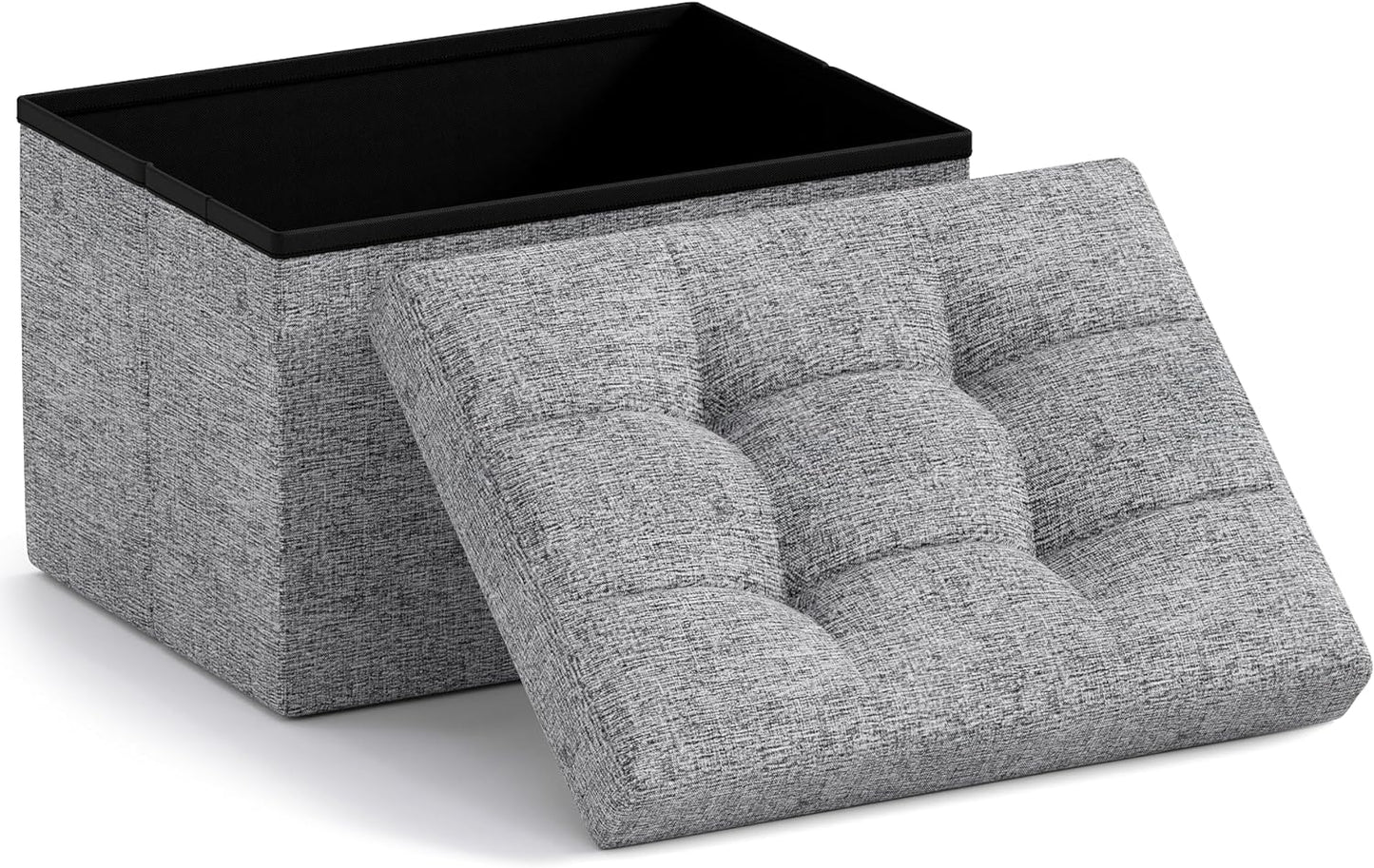 Ornavo Home Small Storage Ottoman Foldable Collapsible Rectangle Linen Ottoman Foot Rest Stool Seat, for Living Room, Bedroom, Home Office, Dorm - 12 x 16 x 12, Gray