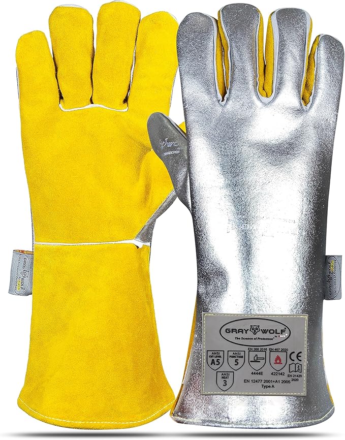 SpecxArmor® Graywolf® Kevlar Aluminized Heat Resistant Welding Glove/Large/1472°F │Fire Gloves│Kevlar Gloves│High Heat │Foundry gloves│