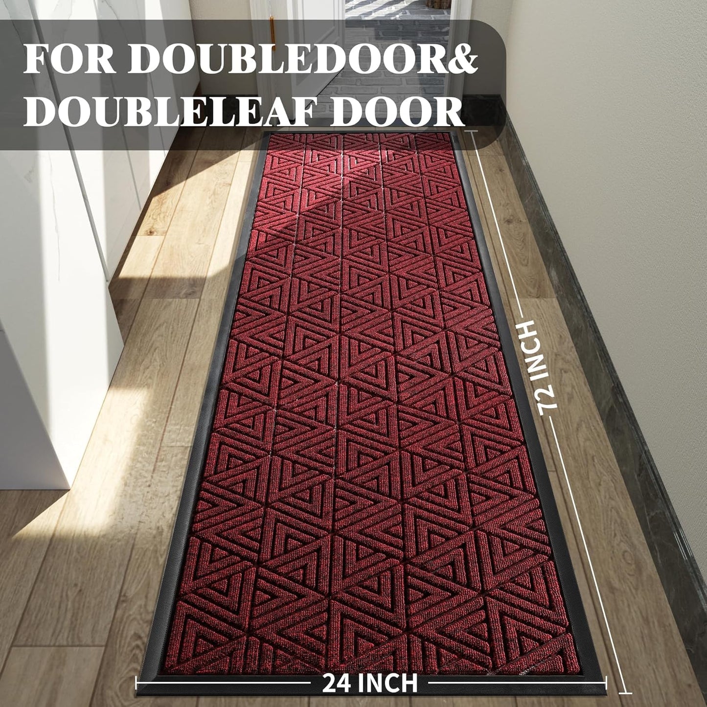 Yimobra Front Door Mat Outside Entrance 72 x 24, Waterproof and Washable Outdoor Mat, Non Slip Rubber Backing, Heavy Duty Welcome Matt for Home Entry Floor Porch Garage Office, Low Profile, Black Red