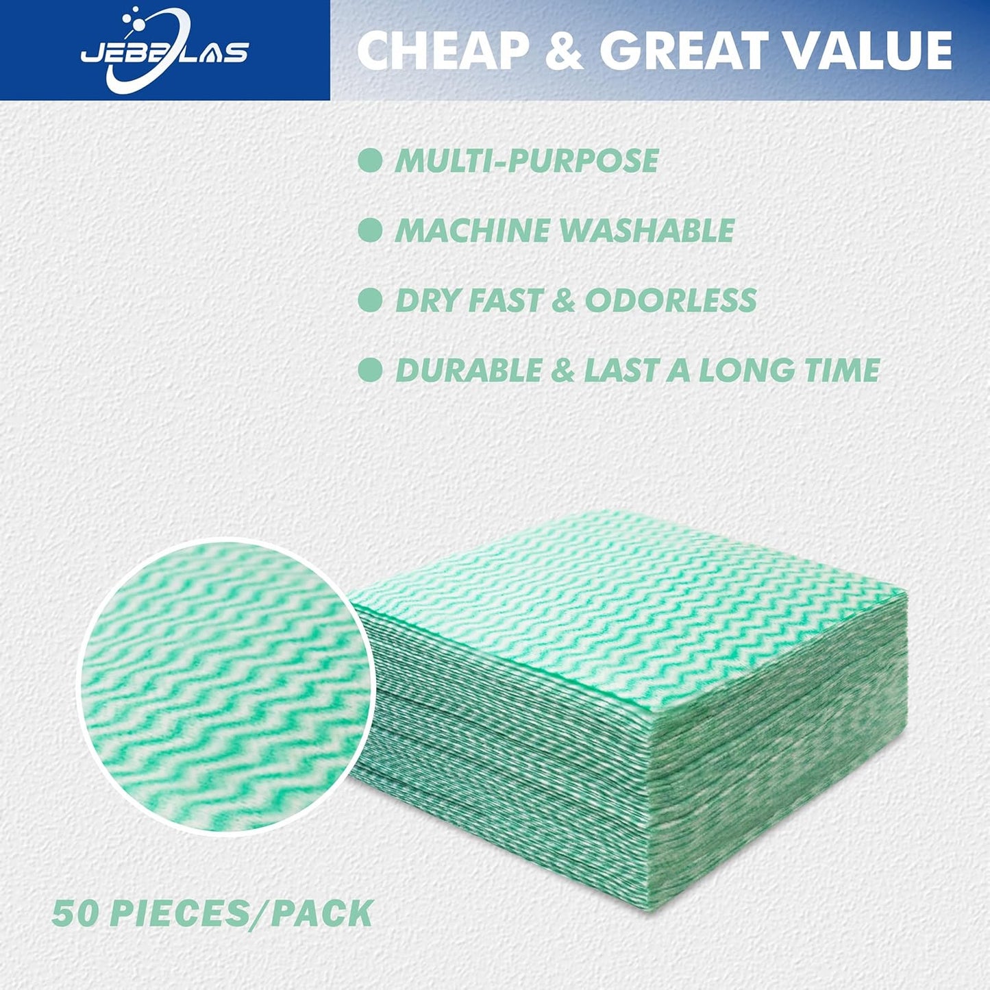 JEBBLAS Handi Wipes Reusable Cloths Dry Cleaning Cloths Dish Towel Kitchen Towel Handy Cleaning Wipes,Pack of 50, Green