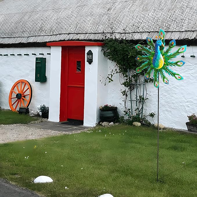 Outdoor Wind Spinner, 37" Metal Peacock Wind Spinner, Peacock Sculpture Garden Wind Spinners for Garden Yard Patio Decoration