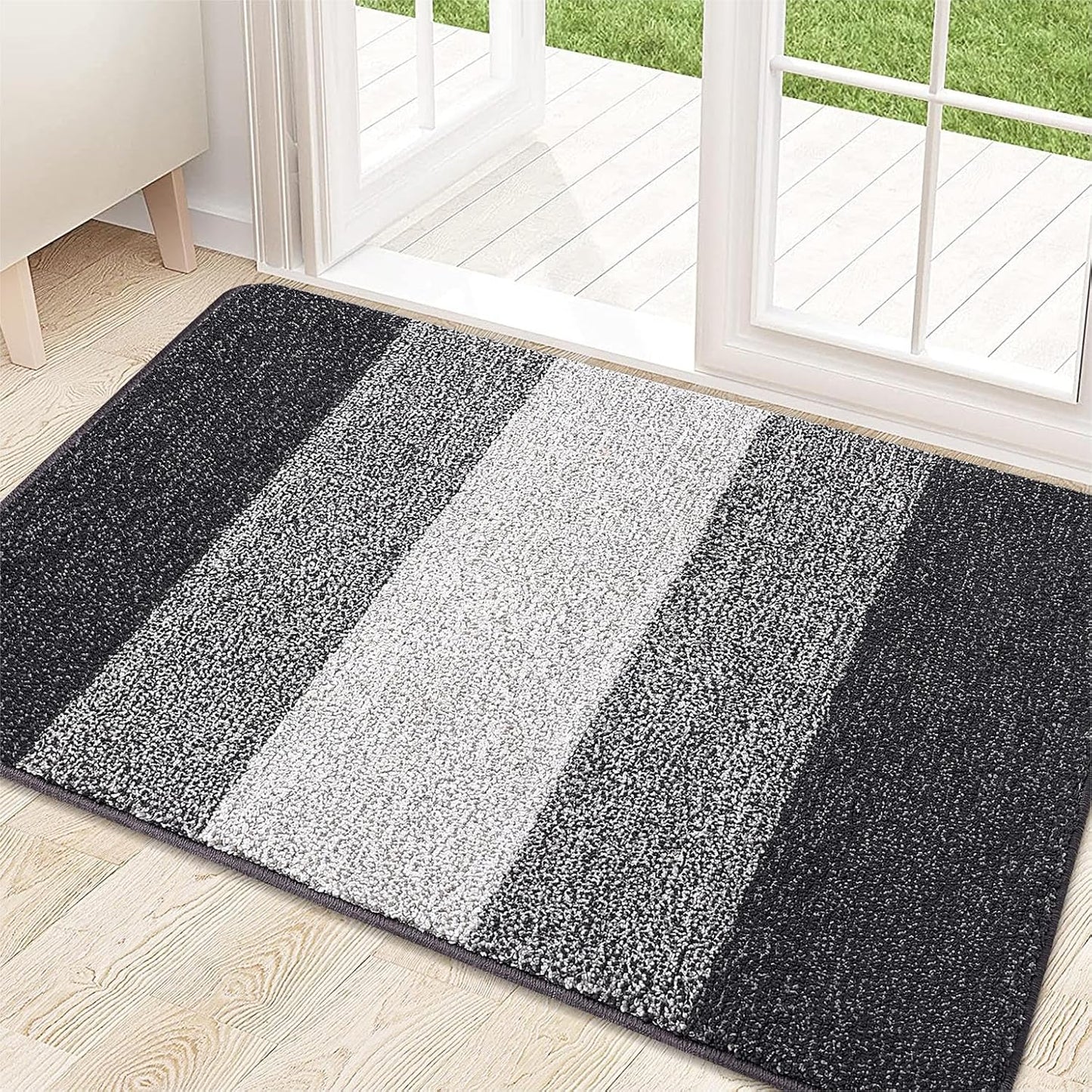 Kitinjoy Indoor Outdoor Door Mat, 32x20 Non-Slip Absorbent Dirt Trapper, Low-Profile Washable Inside Entrance Front Floor Mat, Sturdy Soft Entry Doormats for Entryway, Grey