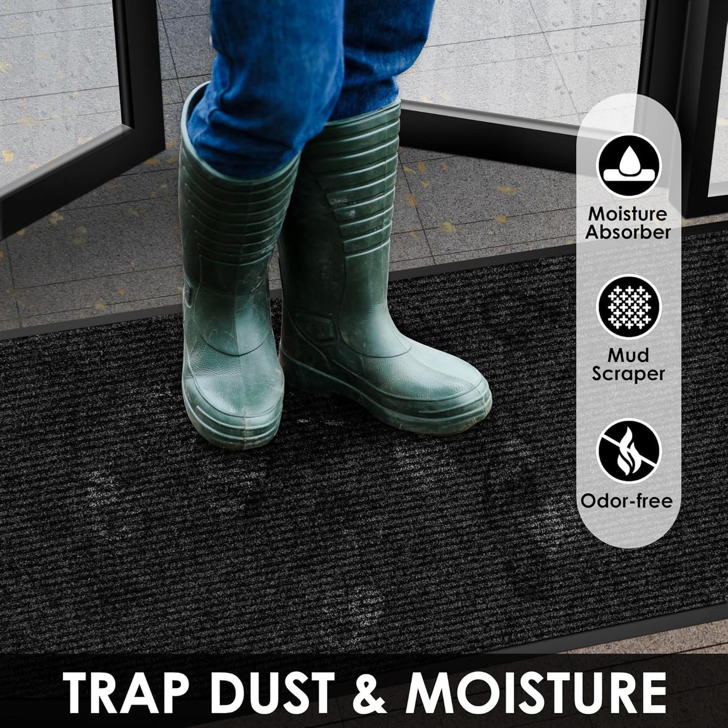 3′ x 8′ Front Door Mat Indoor Outdoor Entrance, Commercial Floor Mat Heavy Duty Dirt Trapper Entryway Doormat, Custom Size Non Slip Rubber Backing Welcome mat, Door Mat for High Traffic Area