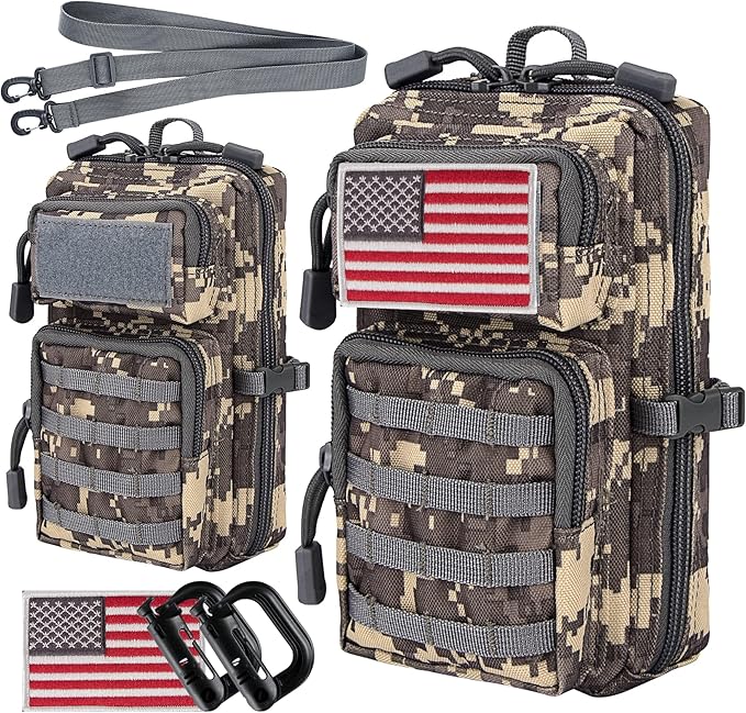 bvya Tactical Molle EDC Utility Pouch Compact Tool Pouch Mini Waist Bag Crossbody Backpack-Design Phone Pouch with Shoulder Strap Flag Patch and D-Rings