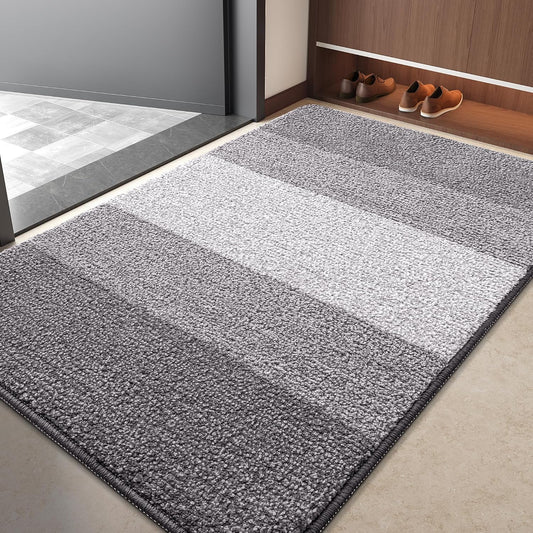 Kitinjoy Indoor Outdoor Door Mat, 40x32 Non-Slip Absorbent Dirt Trapper, Low-Profile Washable Inside Entrance Front Floor Mat, Sturdy Soft Entry Doormats for Entryway, Light Grey