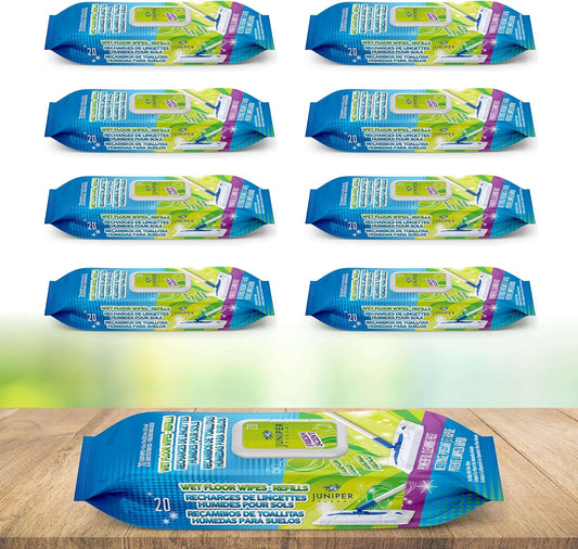 Wet Floor Wipes, Multi Surface Floor Cleaner Wet Mop Pads Fit Swiffer Sweeper Mop, Fresh Scent & Plant-Based Textured Cloth Trap Absorb Dirt, 20 Count (Pack of 8)