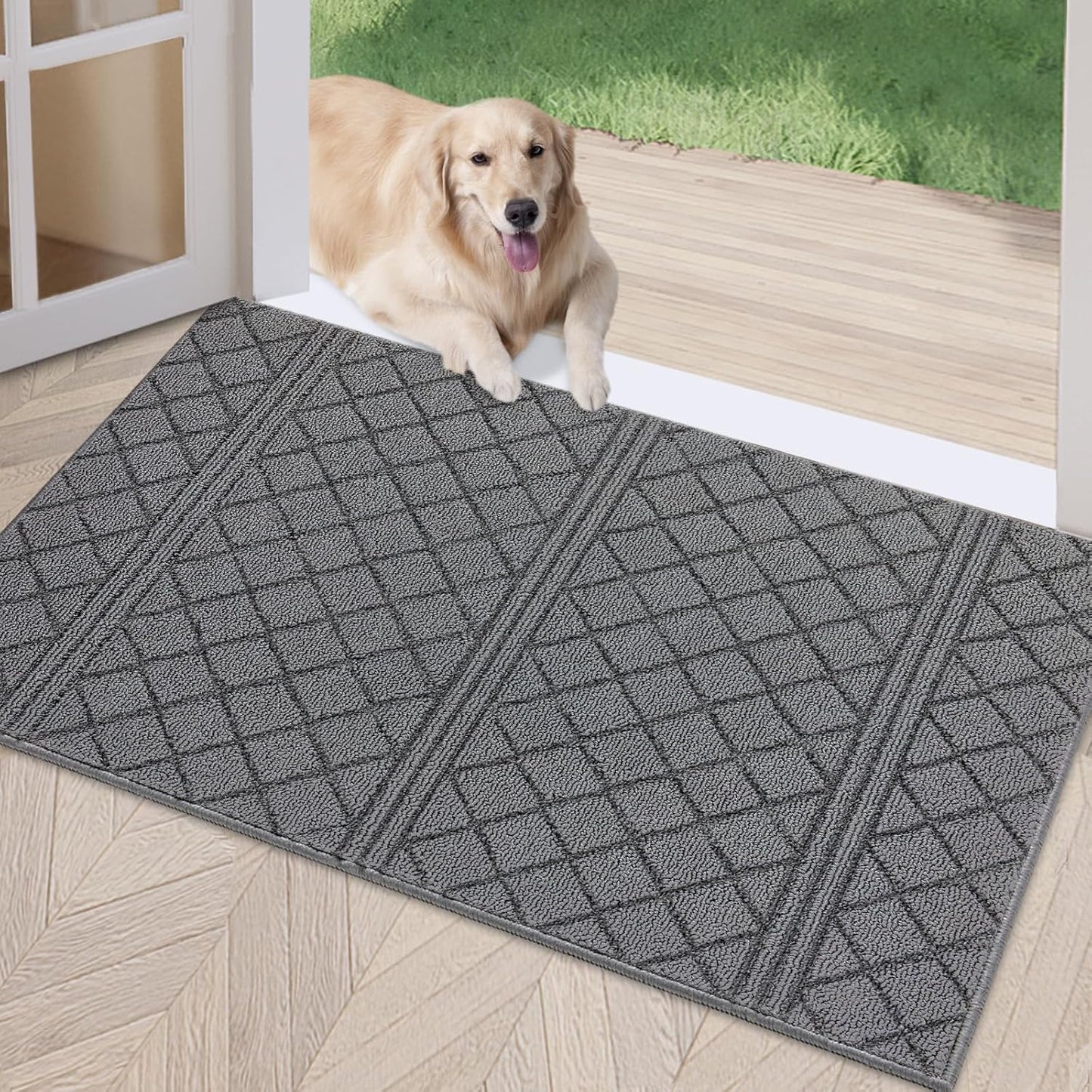 REFETONE Indoor Doormat, Front Back Door Mat 36"x59" Absorbent Rubber Backing Non Slip Door Mats, Low-Profile Resist Dirt Entrance Rugs, Machine Washable Door Rug Inside Floor Mat for Entryway, Grey
