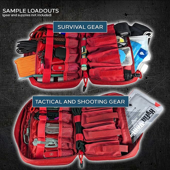 EPG Tactical Bag EDC Pouch, Molle Utility Pouch - Organizer, First Aid Black Backpack Organizer Pouches, Backpack, Modular Survival Bag, Gear, Large, Red