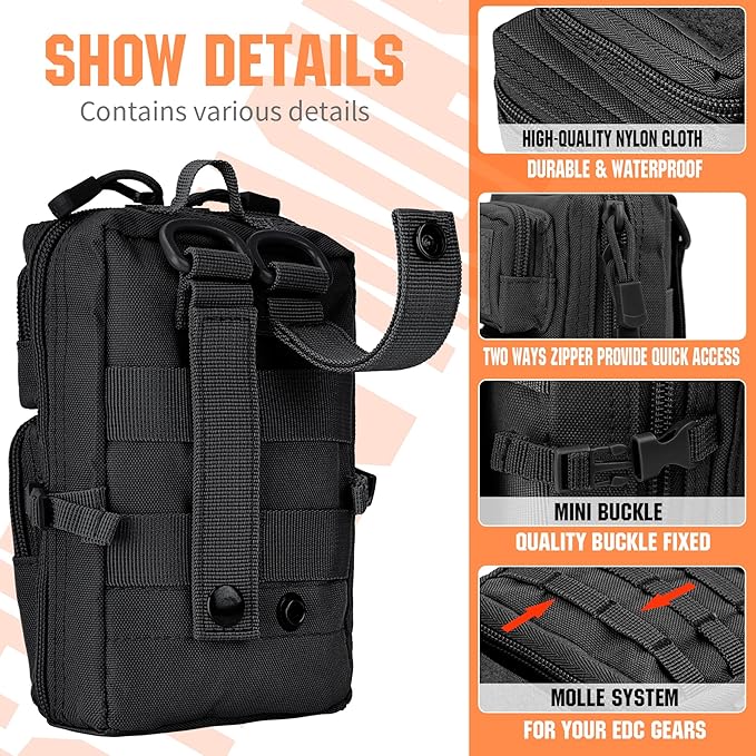 bvya Tactical Molle EDC Utility Pouch Compact Tool Pouch Mini Waist Bag Crossbody Backpack-Design Phone Pouch with Shoulder Strap Flag Patch and D-Rings